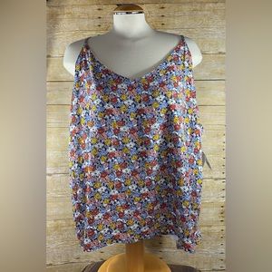 Dip Spaghetti Strap Floral Blouse Top Size 3X Plus NWT Blue Multi